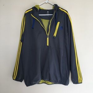 Adidas Windbreaker with Hood Grey Yellow Quarter Zip